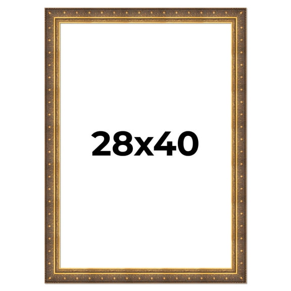 28x40 Frame Vintage Gold Solid Wood Picture Frame | 2.5 Inch Moulding Width | Ornate Bronze Museo