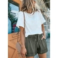 thumbnail image 3 of Women Comfy Drawstring Casual Elastic Waist Pure Color Shorts Summer Beach Lightweight Short Pants with Pockets, 3 of 9