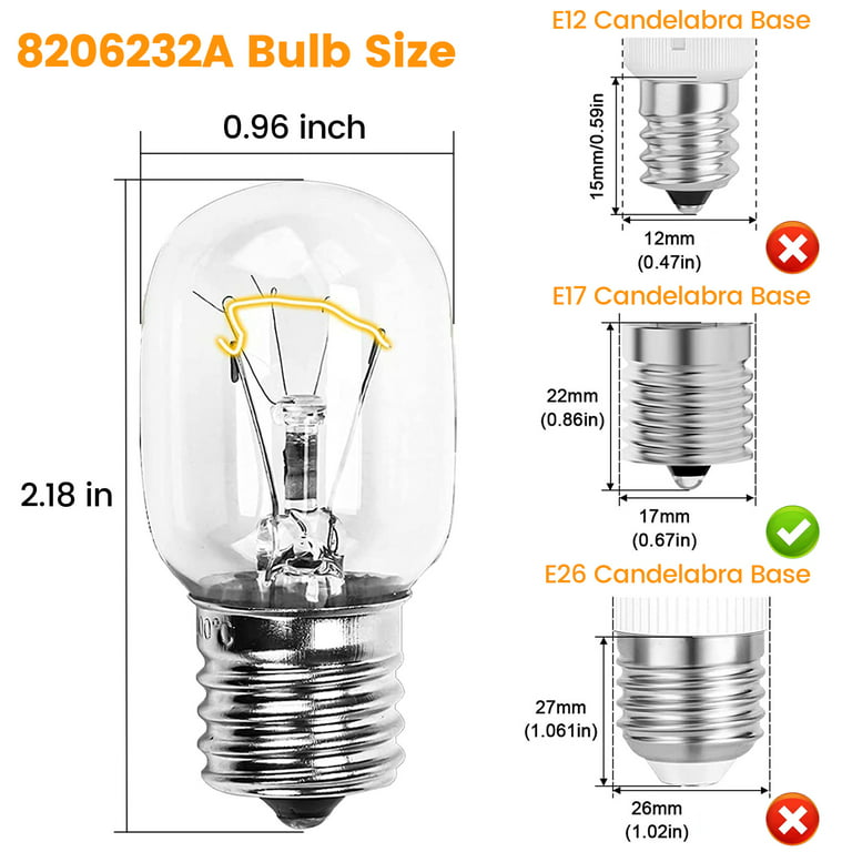 Bulbmaster VES18 40 Watts 8206232A Microwave Light Bulb Under Hood kei 125v  40W Appliance Stove Light Bulbs Fits GE Maytag Amana Whirlpool Micro