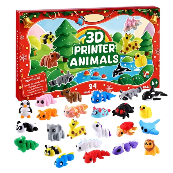 BESTSKY Mini 3D Printed Animals Christmas Advent Calendar 24Pcs Articulated Flexible Figurines Toy Set Surprise Gift for Kids Boys Girls Toddlers Party Favors