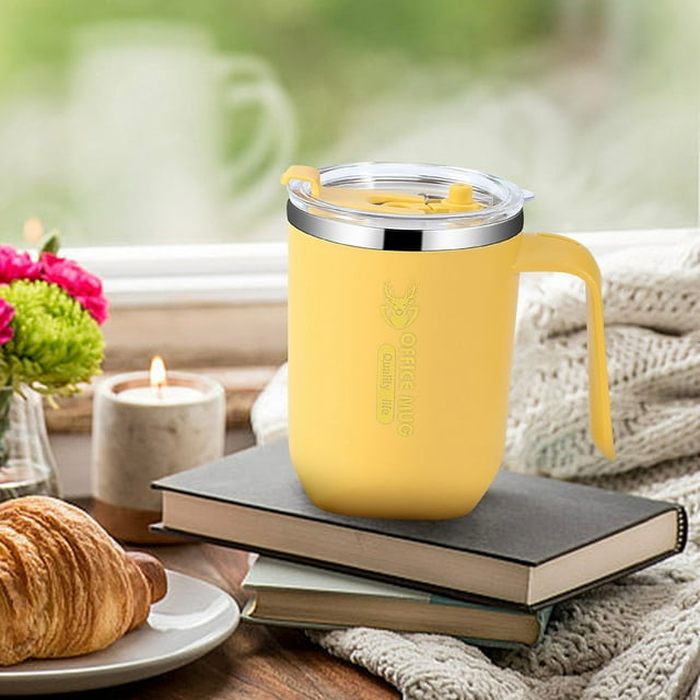 PRETXORVE 304 Stainless Steel Double-layer Mug Home Office Water Cup with Handle Cup