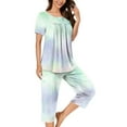 thumbnail image 2 of Tnhcen Women's Casual Henley Sleepwear Set Printed Button-Up Top Capri Pants with Side Pockets Stretchy Pajamas Set Loungewear (S-3XL), 2 of 5