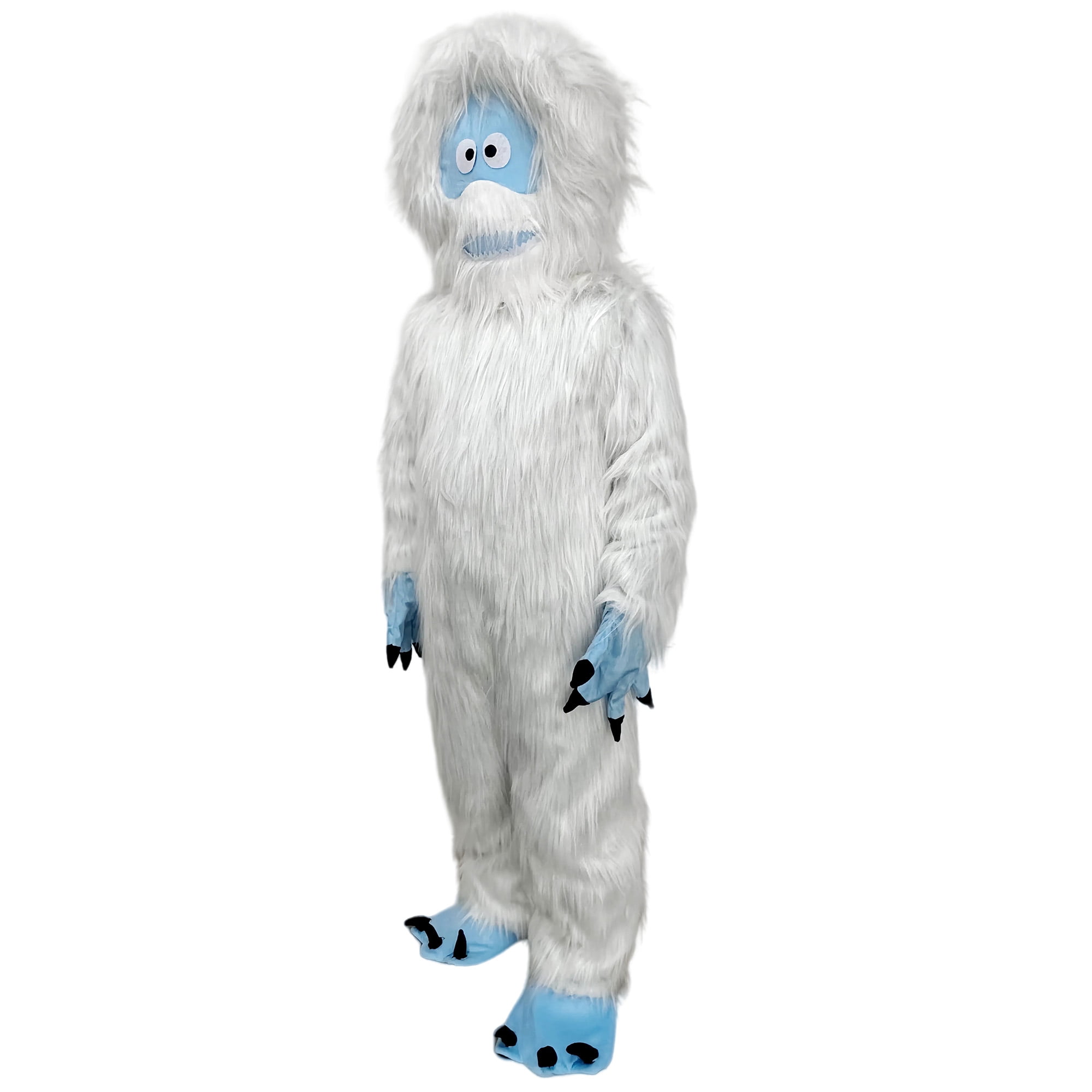 White Yeti Mascot Costume - Adult Size Full Body Snowman Monster Suit with Blue Paws