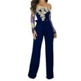 thumbnail image 2 of ZAZYULZ Resort Wear for Women Women Ladies Casual Lace Off Shoulder Lace Up Jumpsuit Playsuit Wide Leg Romper(Blue,L), 2 of 5