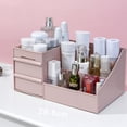 thumbnail image 3 of Organizador de escritorio de maquillaje, caja de almacenamiento de cosméticos con cajón, tocador elegante y chic, almacenamiento en encimera para cosméticos, se adapta a pinceles, sombras de ojos,, 3 of 5
