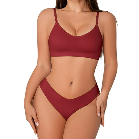 WTXUE Women 2 Seamless Intimates Set Full Coverage Everyday Padded Bra and Panty Sets Crop  Matching Underwear (Wine  M)