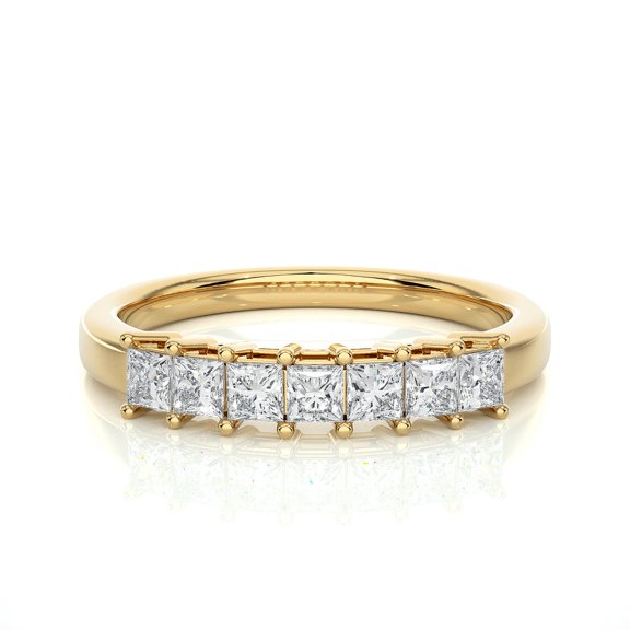 Lucky Seven Princess Moissanite Half Full eternity Ring in (G-H, I2-I3), 14K Yellow Gold Plated, Promise Ring