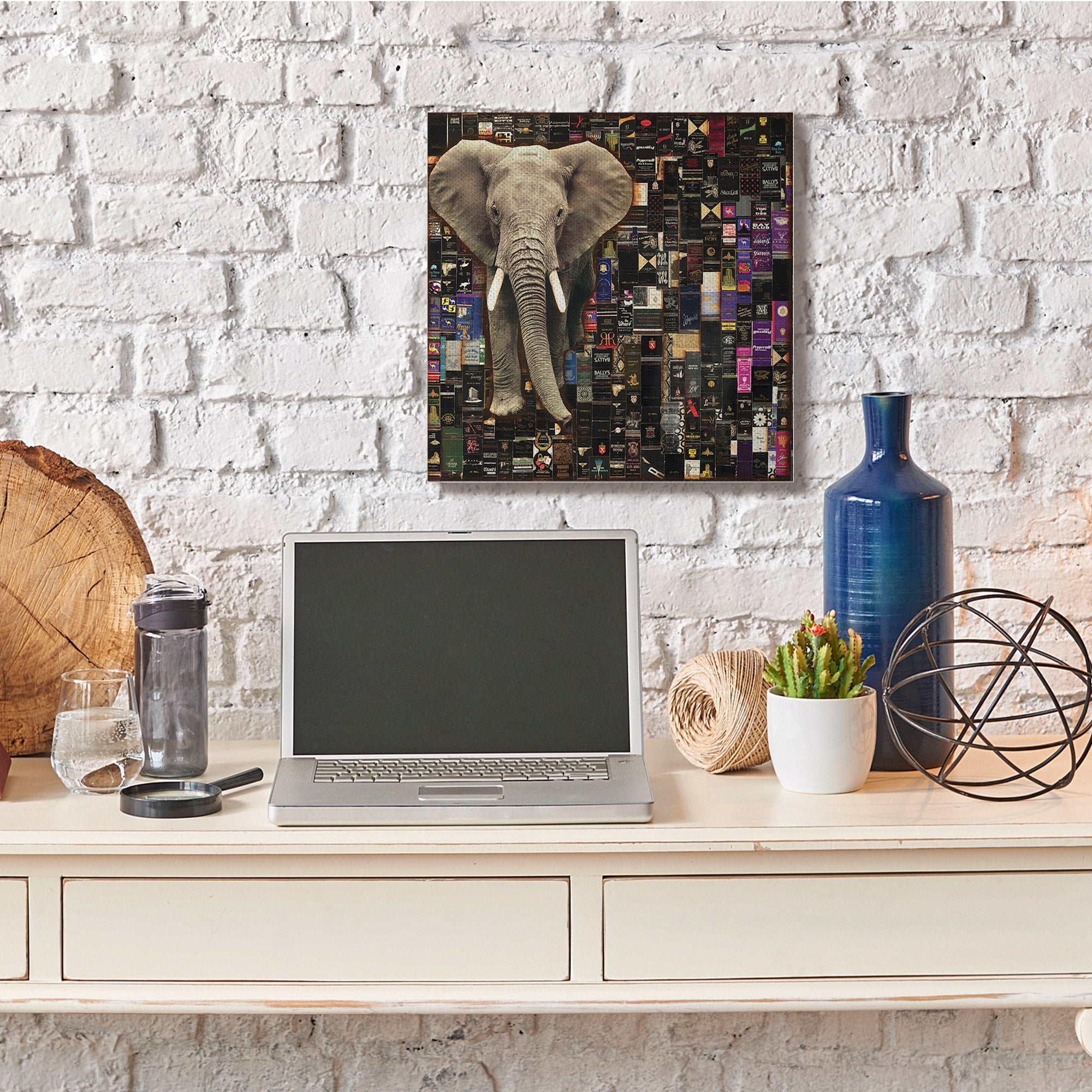 Stupell Industries Realistic Elephant on Grungy Advertisement Collage,24 x 24,Designed by Laura Van Horne