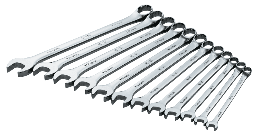 Ratcheting Wrench Set Extra Long Pattern Metric Chrome Finish Reliable 12-Piece 
