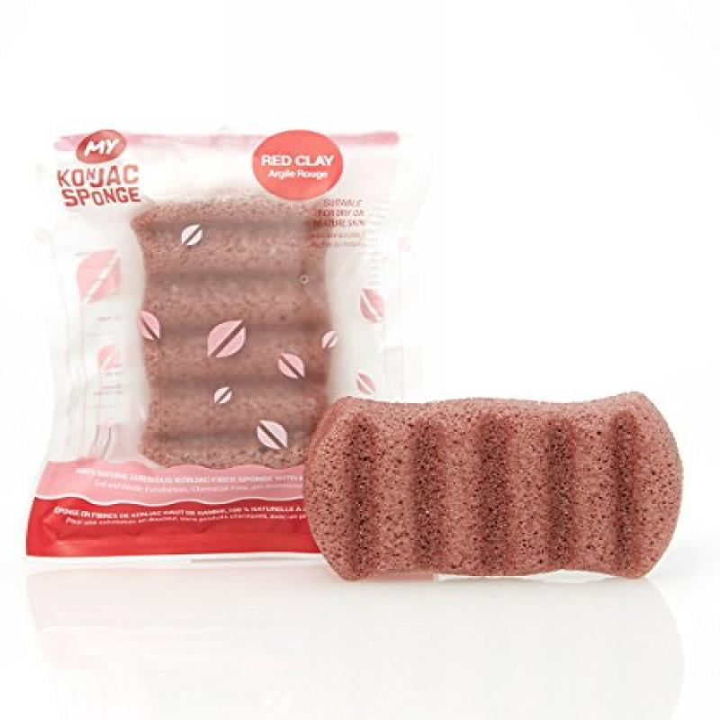 Buy MY Konjac Sponge All Natural French Red Clay Body Sponge for Dry or Mature Skin Online in