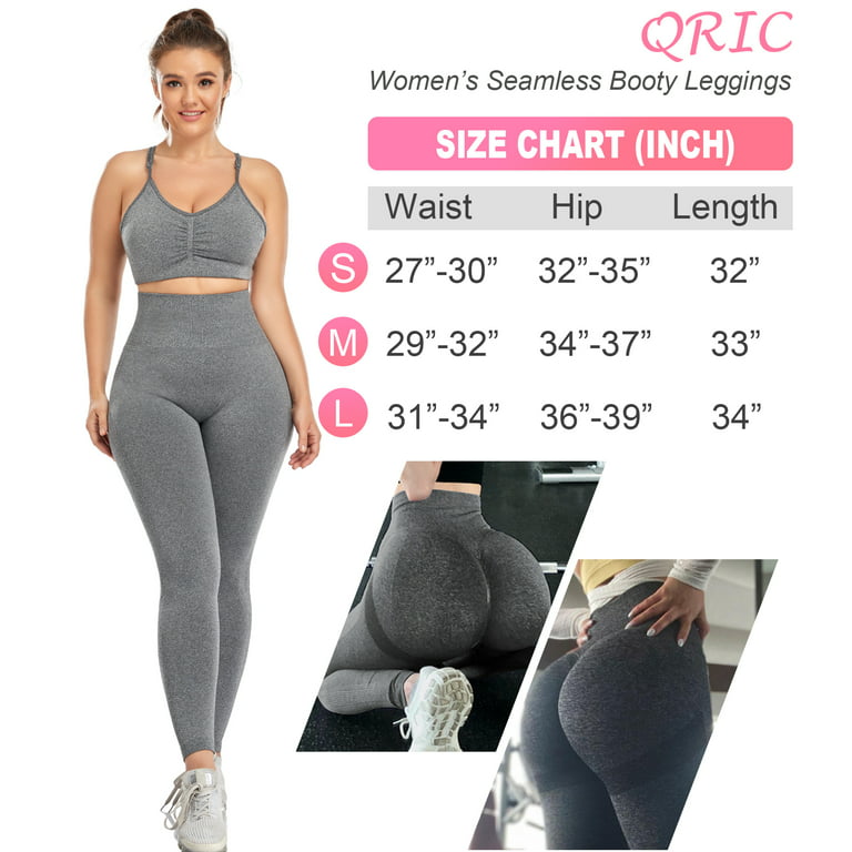 QRIC Women's High Waist Workout Vital Seamless Leggings Butt Lift Yoga Pants  Stretchy Fitness Gym Tights Gray, L 