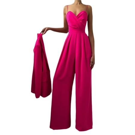 

BrilliantMe Women Sleeveless Jumpsuit with Pleated Decoration High Waist Wide Leg Bodysuit Solid Color Summer Bodycon Romper