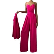 Peyakidsaa Womens Summer V Neck Party Jumpsuit Wide Leg Pleated Rompers Playsuit Bodysuits