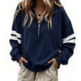 thumbnail image 2 of Sewkxo Women Half Zip Striped Pullover Lapel Zipper Up Long Sleeve Sweatshirts Solid Trendy Loose Fit Casual Quarter Zip Tops,Navy L, 2 of 5