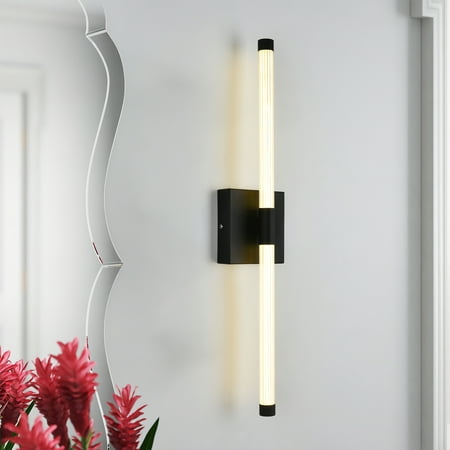 

Goyeel LED Dimmable Bathroom Vanity Lights Fixtures Matte Black Over Mirror Modern 360°Sconces Wall Lighting Bar 12W 3000K Warm Light for Farmhouse Bedroom Living Room