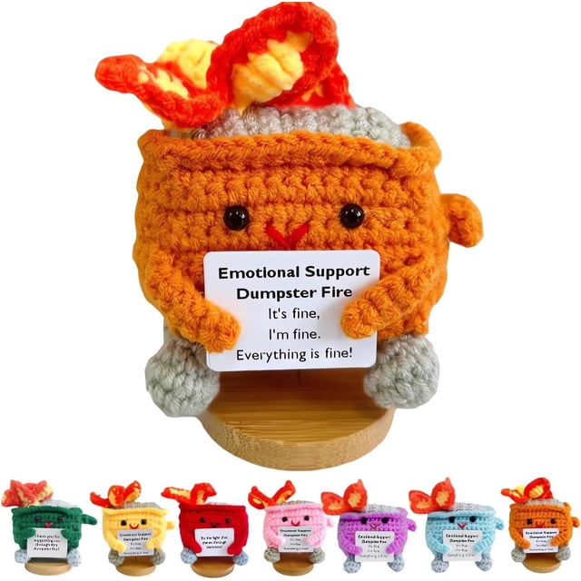 Muñeca de Crochet XINYU Dumpster Fire con tarjeta de aliento Naranja