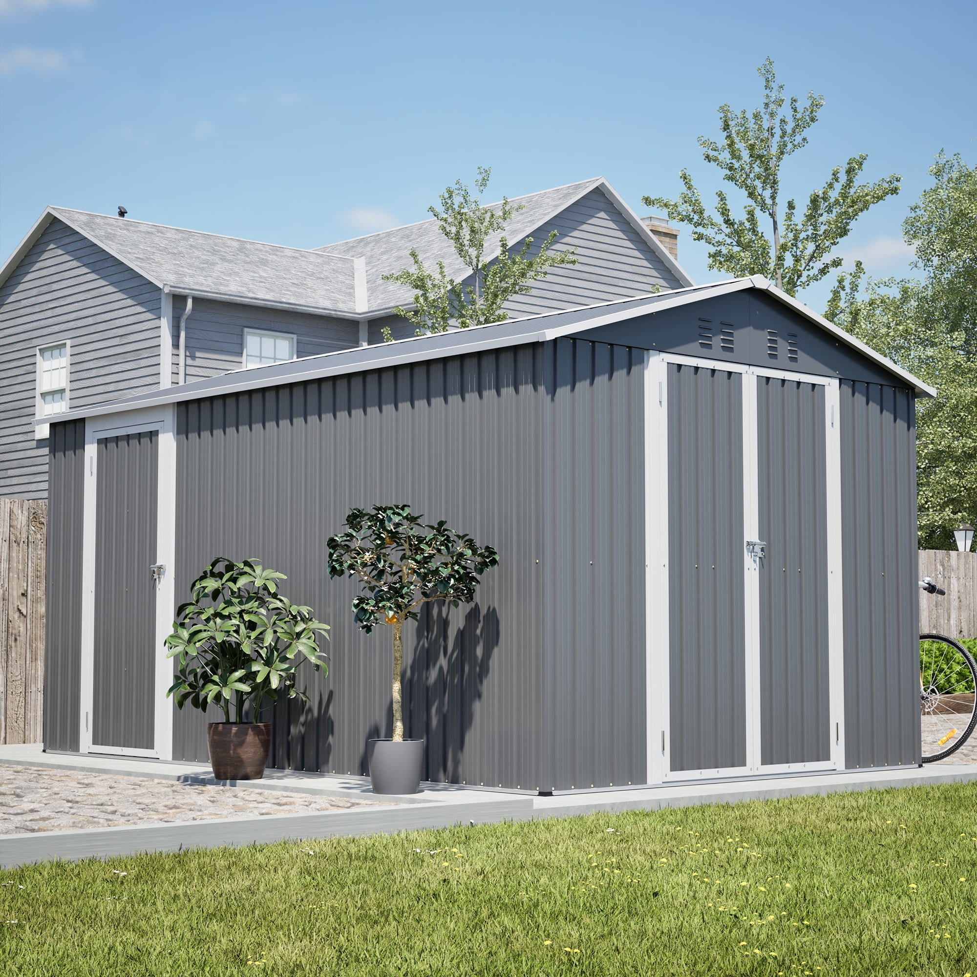 MAYEERTY 6x4FT Compact Outdoor Metal Storage Shed, Galvanized Steel Tool Shed with Lockable Door & Ventilation, All-Weather Organizer for Backyard, Garden & Patio