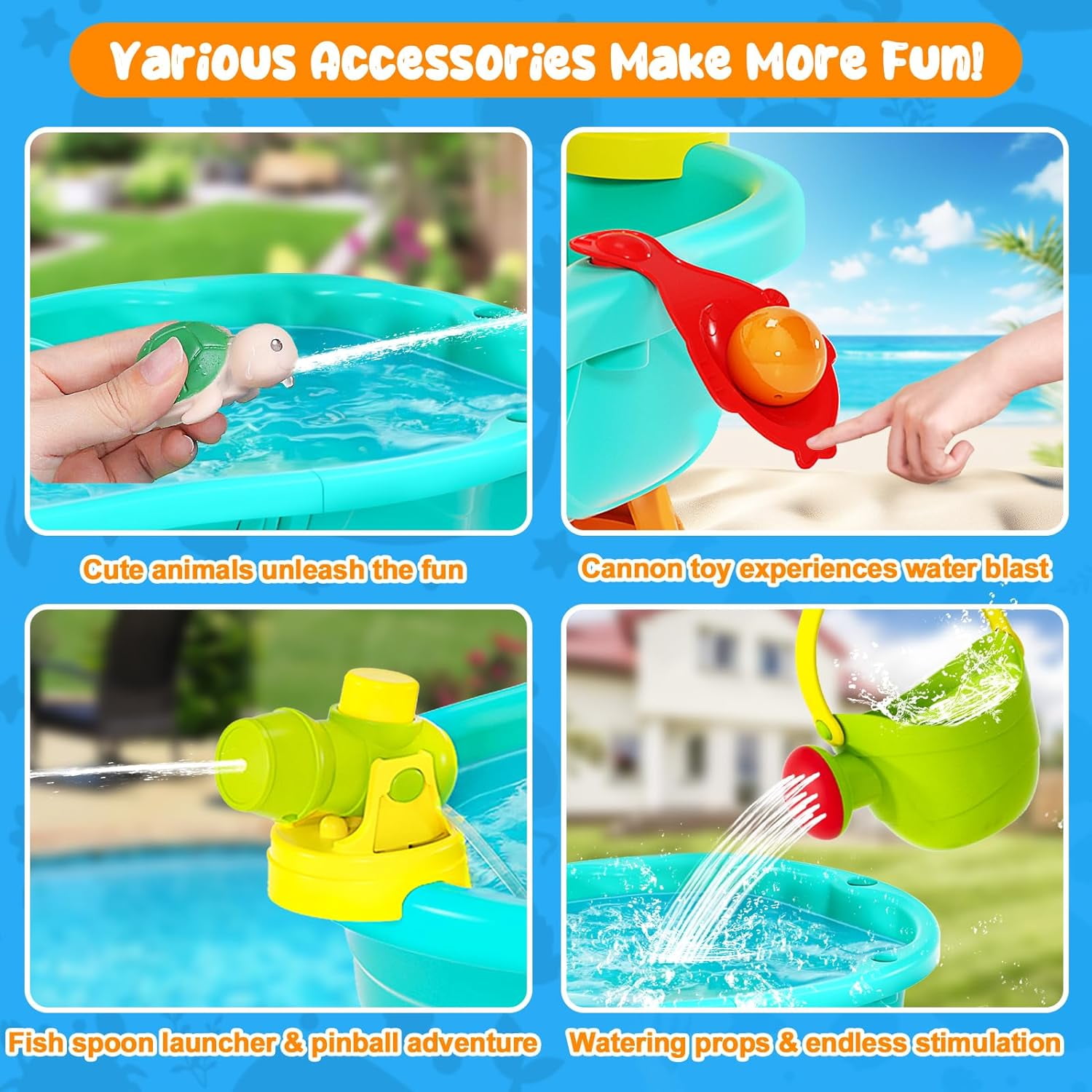 Toddler Water Table, Auto Water-Absorbing 3-Tier Kids Water and Sand Activity Table with Umbrella & 20PCS Water Toy Accessories, Outdoor Water Play Toys Sensory Playset Summer Gift for Age 3+