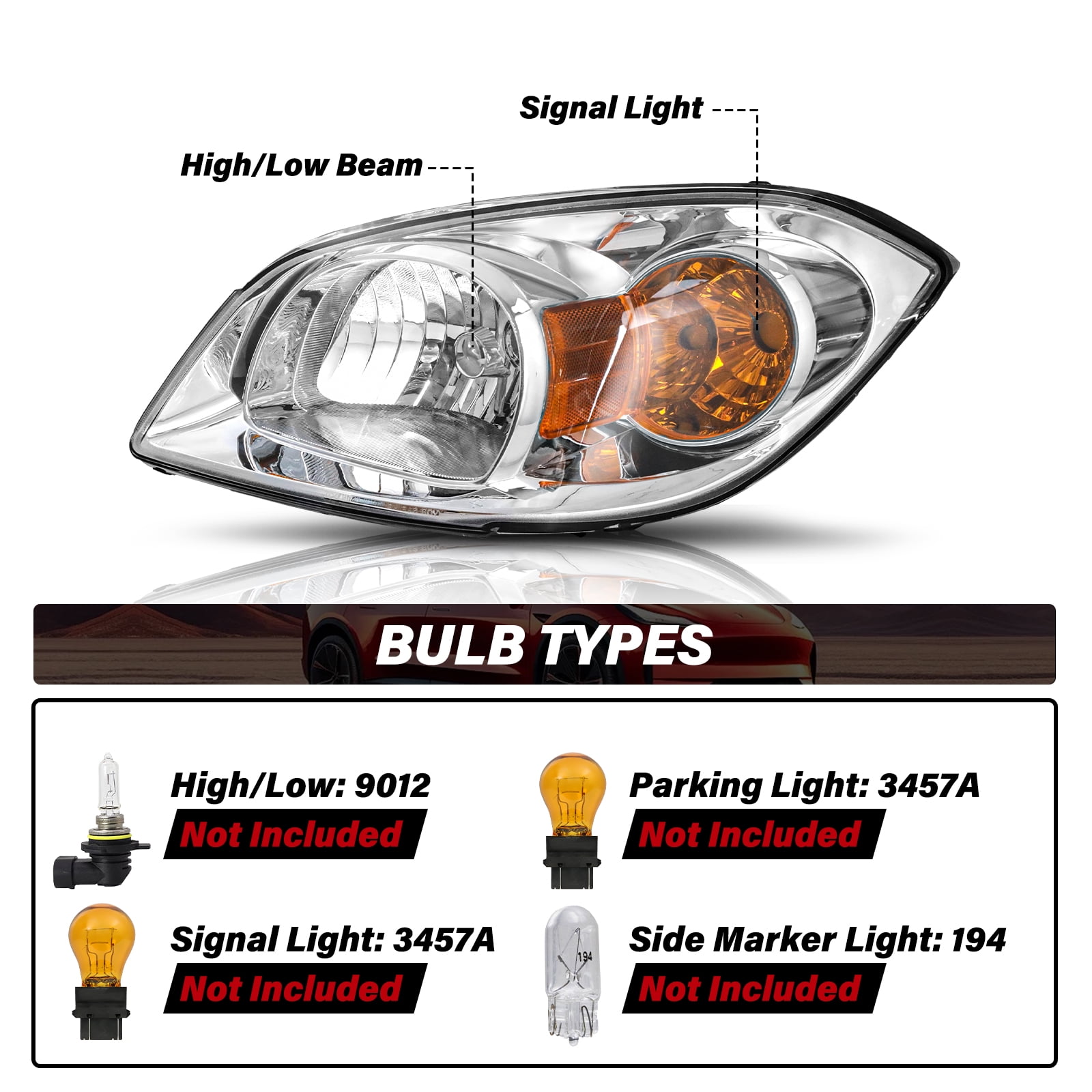 BRYGHT-For 2005-2010 Chevy Cobalt 07-10 Pontiac G5 Chrome Headlights Left+ Right Pairs
