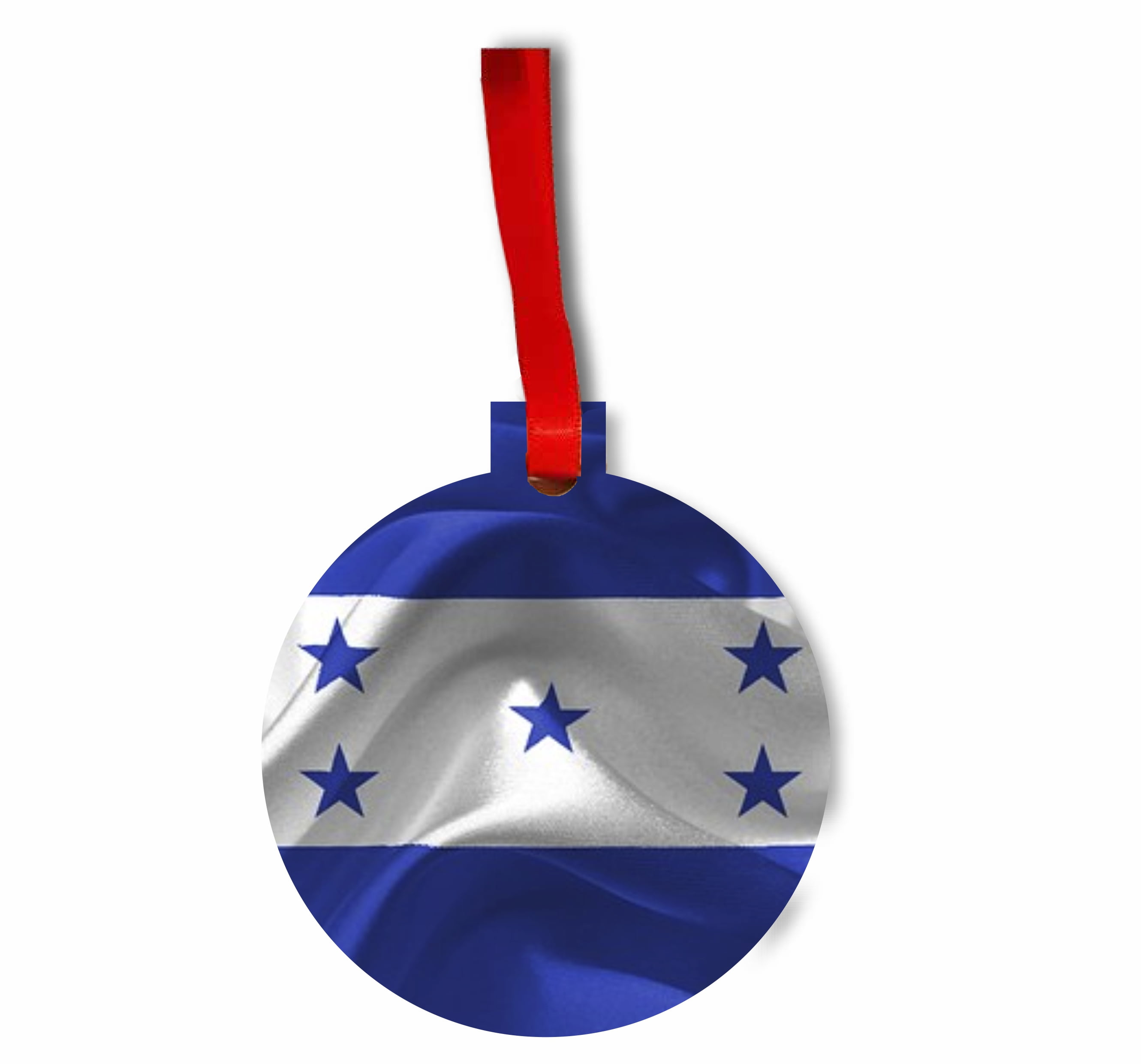 honduras flag Hanging Hardboard Round Shaped Tree Ornament - (Flat