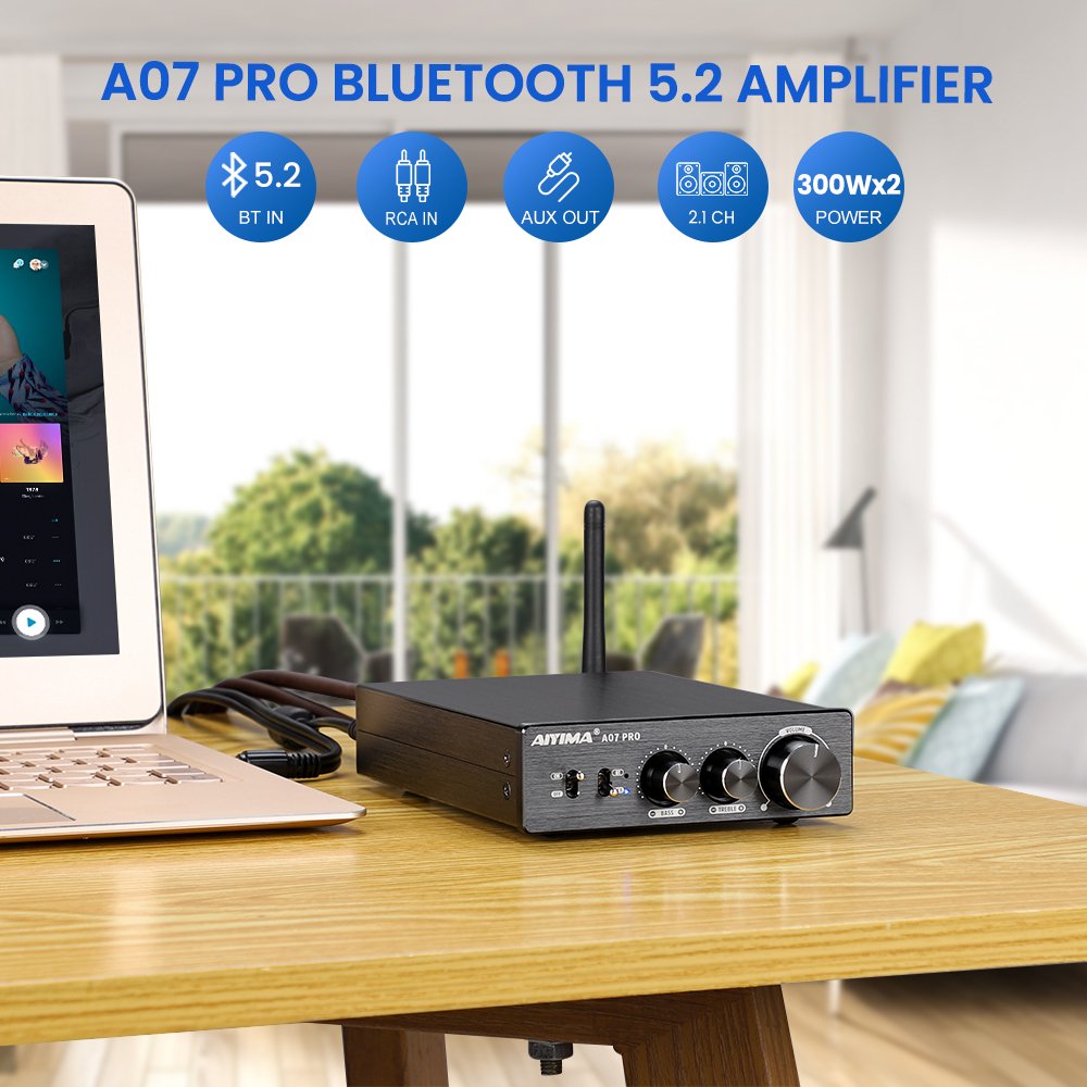 AIYIMA A07 PRO Bluetooth 5.2 Power Home Audio Amplifier 300Wx2 TPA3255  Wireless Stereo AMP Walmart Canada