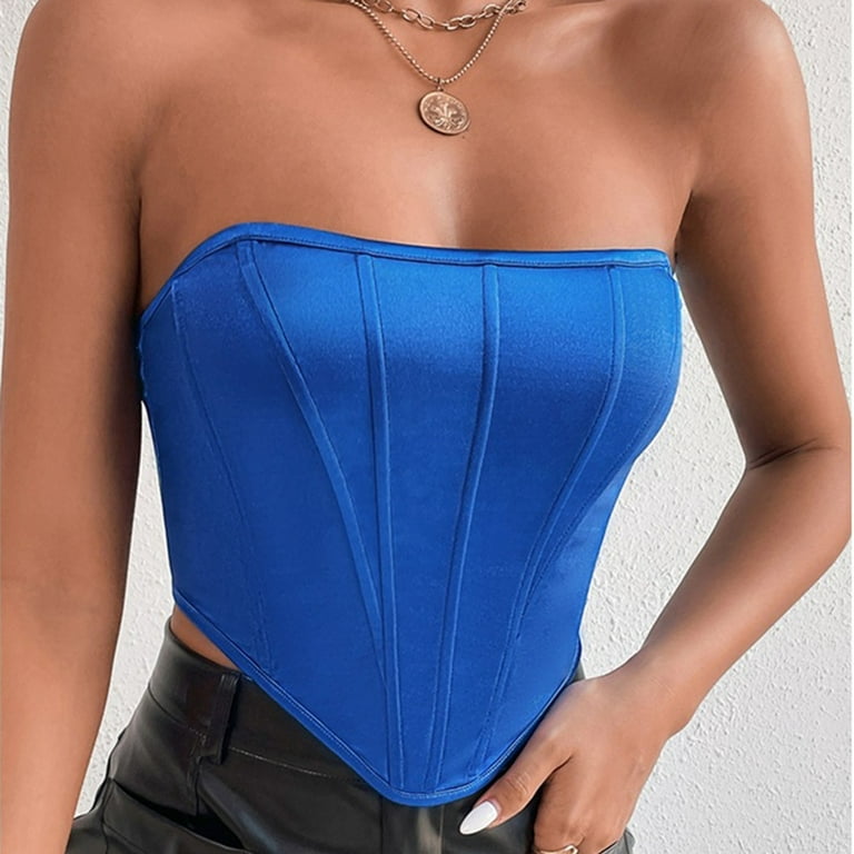 YYDGH Corset Top Strapless Open Back Boned Bustier for Women Party Trendy  Clubwear Crop Tops Blue M