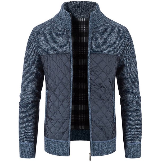 Chaqueta de otoño e invierno para hombre, chaqueta con forro polar y cuello grueso, chaqueta de punto con costura para hombre, chaqueta tipo cárdigan cálida