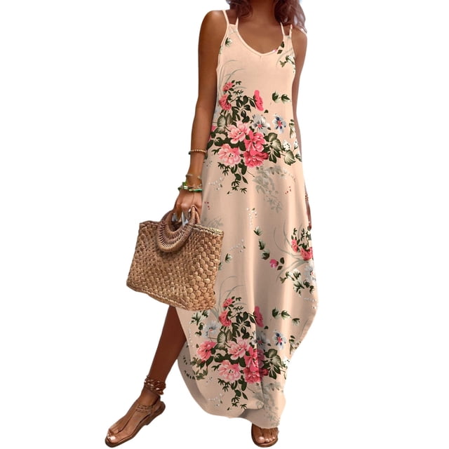 Vestido de vacaciones Zeagoo casual con estampado floral maxi para mujer