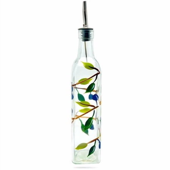 Containly Glass Olive Branch Oil/Vinegar Glass Cruet for Kitchen, 16 oz Olive Oil Dispenser With Stainless Steel Spout for Easy Pouring