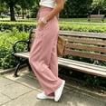 thumbnail image 5 of CQONEPT Smocked Waist Pants for Women Wide Leg Fall Casual Lounge Pant High Waisted Palazzo Ruffle Full Length Soft Trousers with Pocket Pink M, 5 of 7