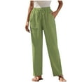 thumbnail image 2 of Xunlbb 2025 Clearance! Spring Summer Fashion Casual Solid Color Drawstring Pockets Outwear Long Pants Trousers For Women ,Green L, 2 of 8