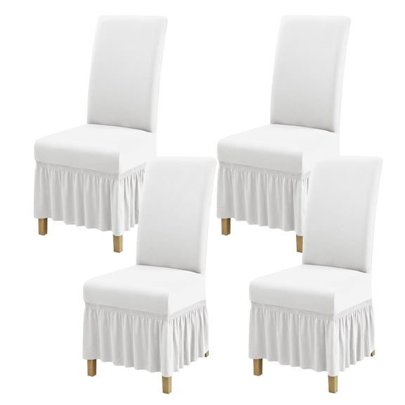 SUKAIKEQA Dining Room Chair Covers Set of 4, Stretch Parsons Slipcovers with Skirt Super Fit Spandex Chair Seat Protector Cover for Dining Room, Hotel, Ceremony,White