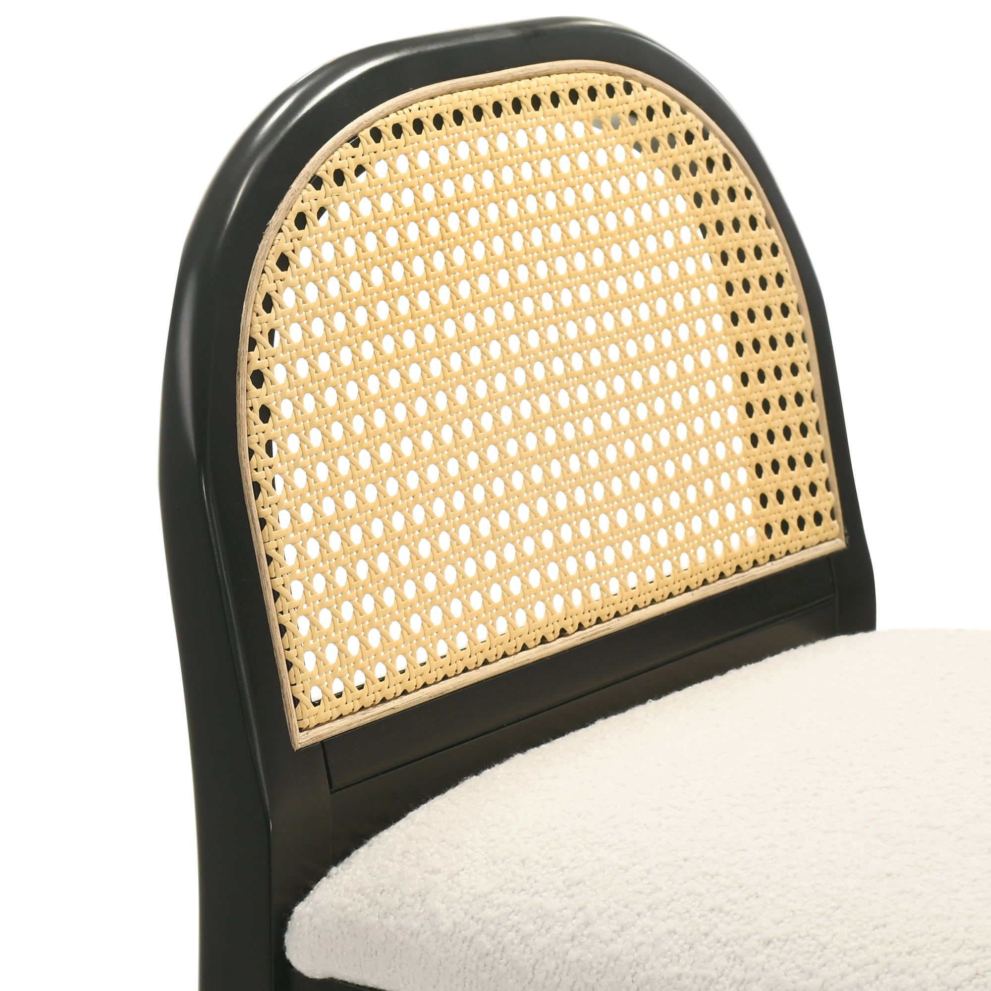 Lucio Modern Farmhouse Wood Counter Height Kitchen Bar Stool in Black Finish with White Boucle Fabric Upholstered Seat