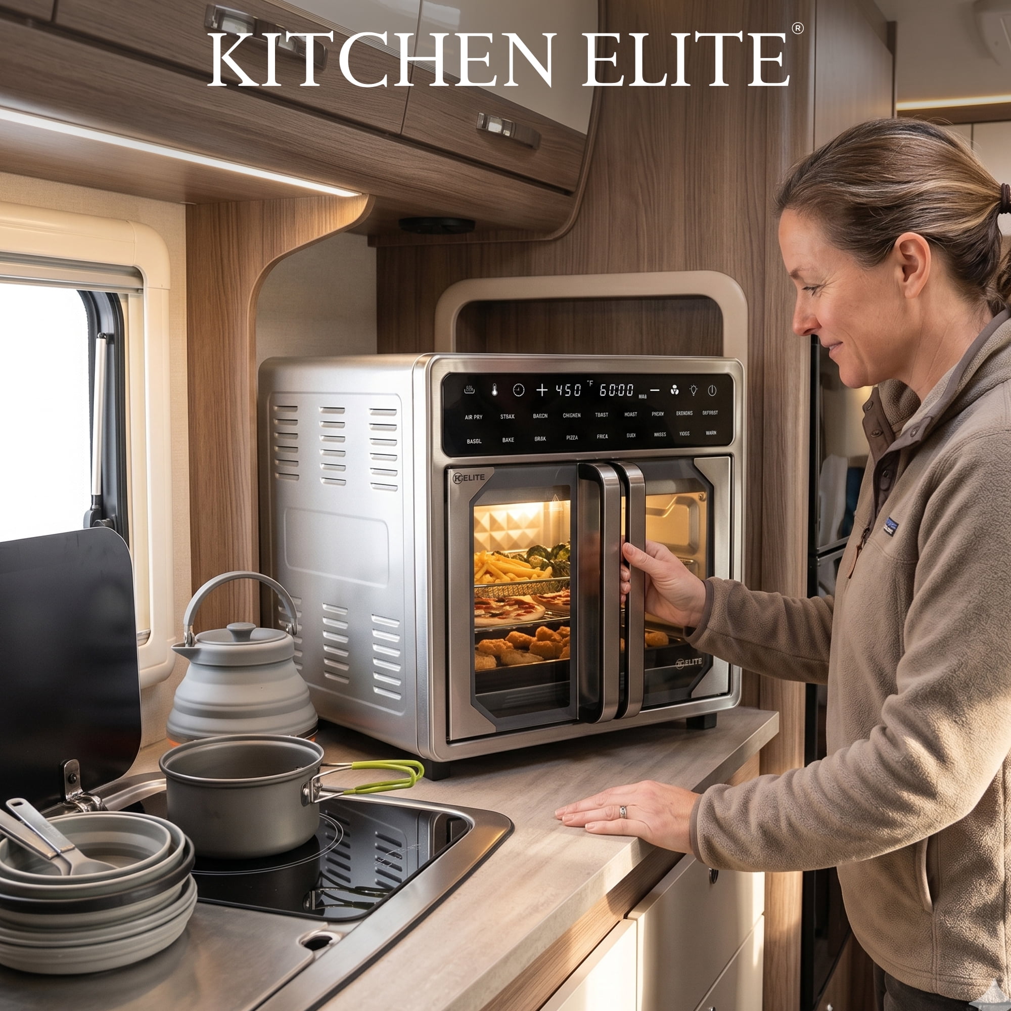 Kitchen Elite 16 Qt French Door Air Fryer Oven, Countertop Cooker with LED Display