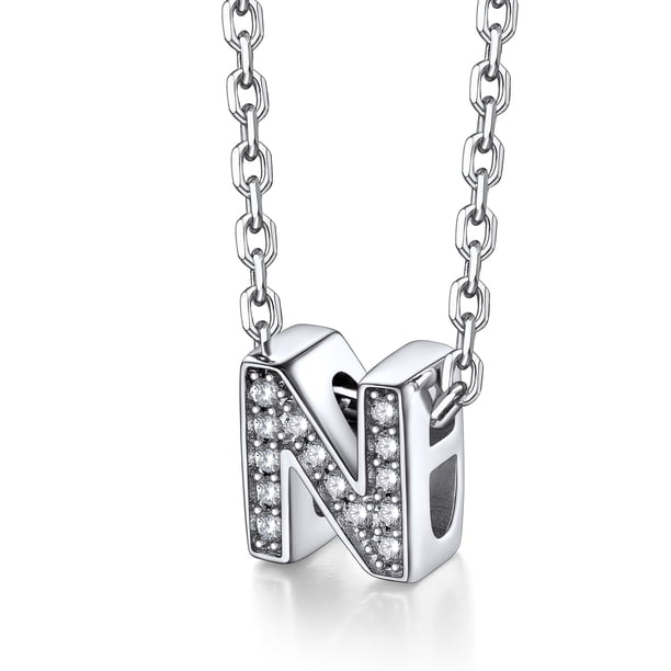 Collar inicial de plata esterlina Silvora con circonita cúbica letra N colgante