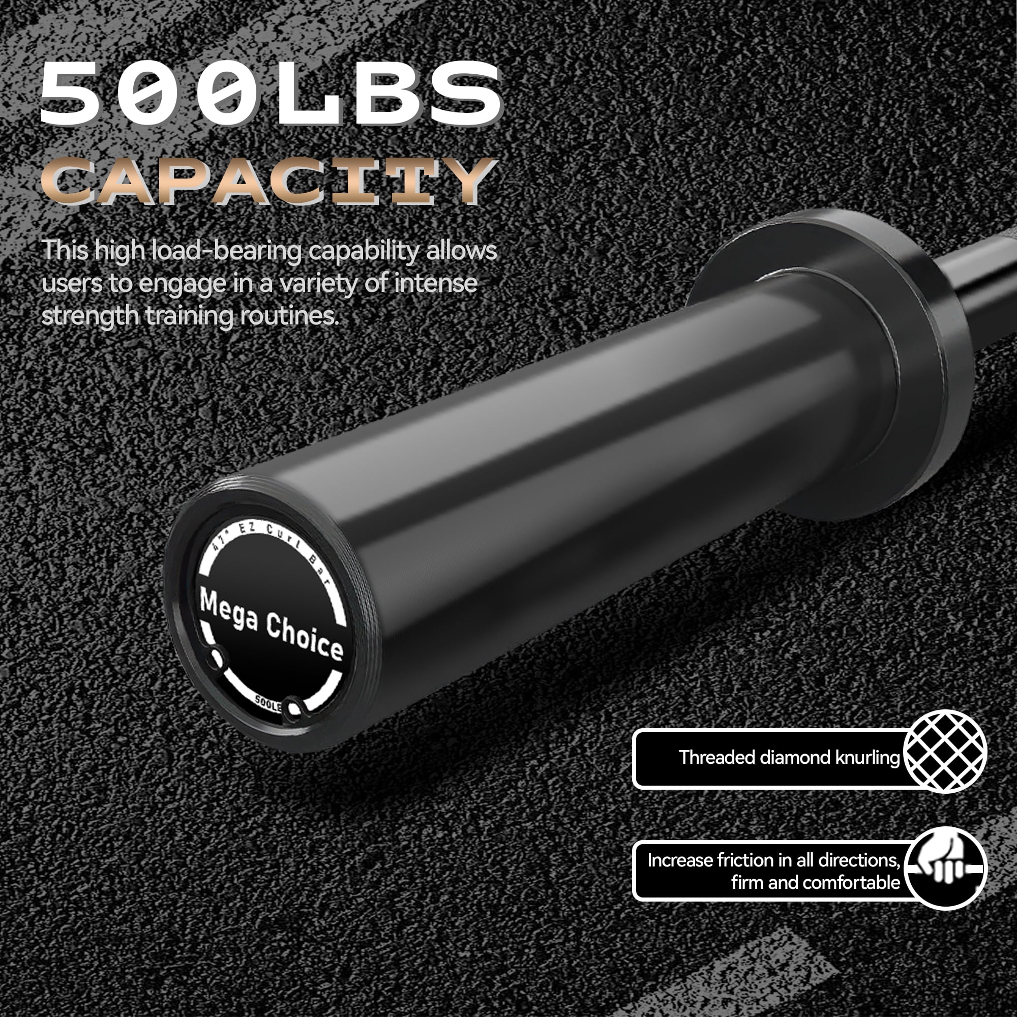 TEQIN Powerlifting Barbell 4ft/500lb Capacity,2 Inch Weight Bar For Strength Training, Weightlifting, Squat, Deadlift, Bench Press, Curl, Overhead Press