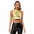 thumbnail image 5 of Zaldita Women's Shiny Metallic PVC Leather Crop Top Sleeveless Disco Vest Club Dance Tank Tops Shirt Gold M, 5 of 7