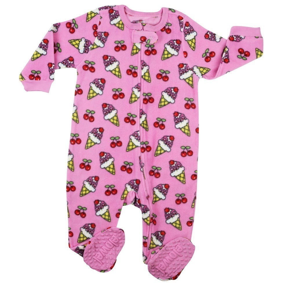 Elowel Little Girls Fuchsia Icecream Print Footed Fleece Sleeper Pajama