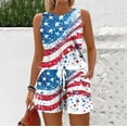 thumbnail image 4 of WTOBBY Women's Summer Color Block Print Two Piece Set Vest Sleeveless Top and Shorts Outfit Retro Style for Casual Fashion and Independence Day Themes ,Vermilion M, 4 of 6