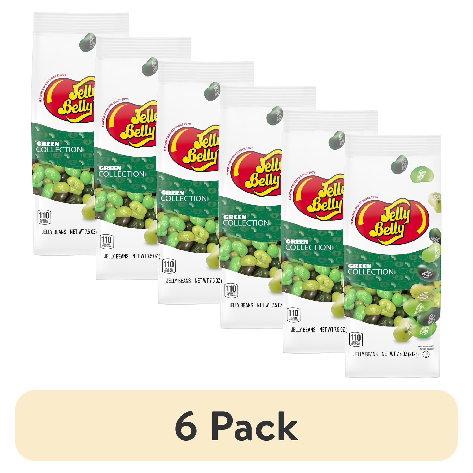 (6 pack) Jelly Belly Green Color Collection Assorted Jelly Beans – 7.5 oz Bag - Genuine Official Straight from the Source - Graduation Candy Colors