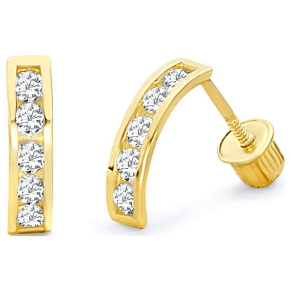 Wellingsale 14K Yellow Gold Polished Channel Stud Earrings With Screw Back