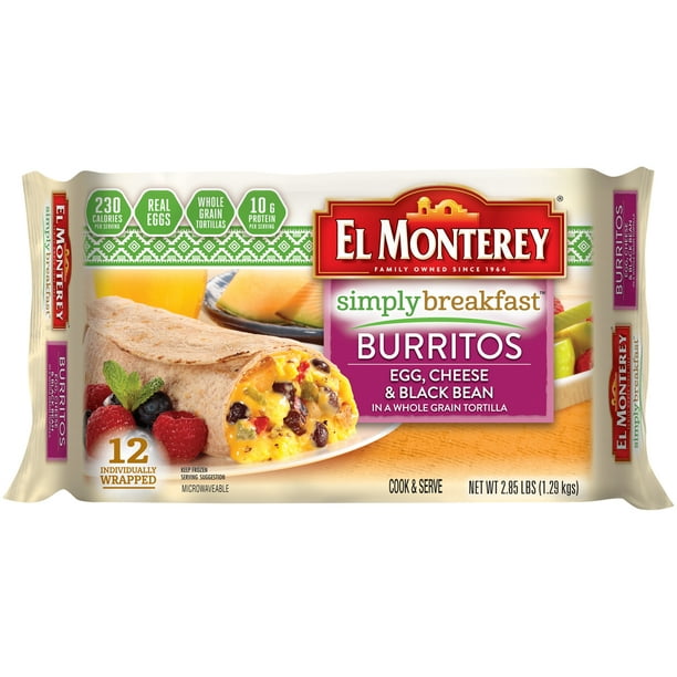El Monterey Simply Breakfast Egg, Cheese, and Black Bean Burrito, Authentic Mexican Recipe