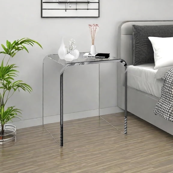 Clear Acrylic End Table Set of 2 with Rounded Edges, 18" H Transparent Side Tables for Living Room Bedroom Modern Occasional Furniture