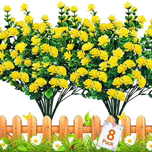 Turnmeon Artificial Flowers Outdoor 8 Bundles Faux Plants Uv Resistant Greenery Shrubs Fake Indoor Outside Hanging Planter Home Garden Decor Yellow Com Turnmeon Artificial Flowers Outdoor 8, Artificial Flowers For Outside Garden