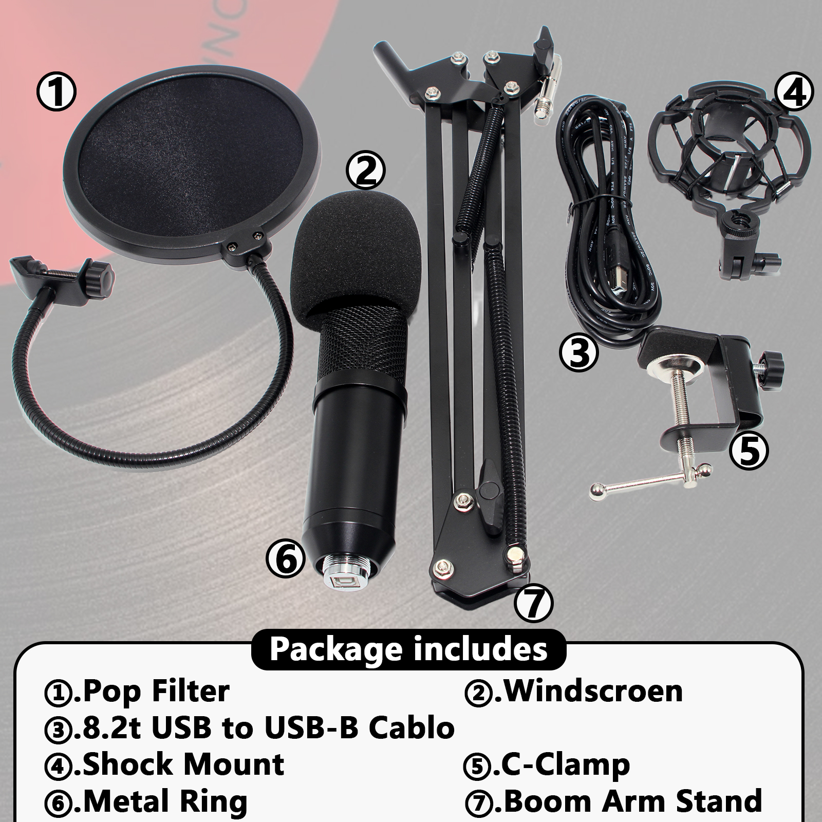 Arcticwind Professional Cardioid Condenser Microphone Kit for PC/Phone/Live Streaming/Karaoke Recording, Boom Arm Stand Included, Studio-Quality USB Mic for Podcasting, Singing, Gaming