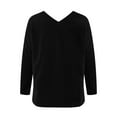 thumbnail image 5 of Tumotour Pullover Sweatshirts For Women V-Neck Long Sleeves Tops With Thumb Holes Casual Solid Color Loose Tee Shirts Y2K Outfits Sweatshirts, 5 of 8