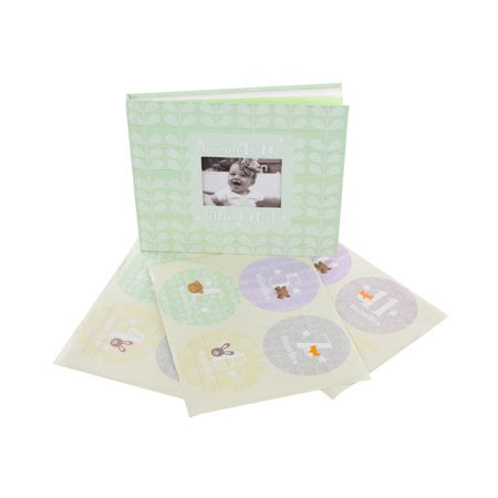 Memory Scrapbook Stickers - Tricoastal Design- Green Baby Memory Book With Monthly Stickers, Bundle of 2