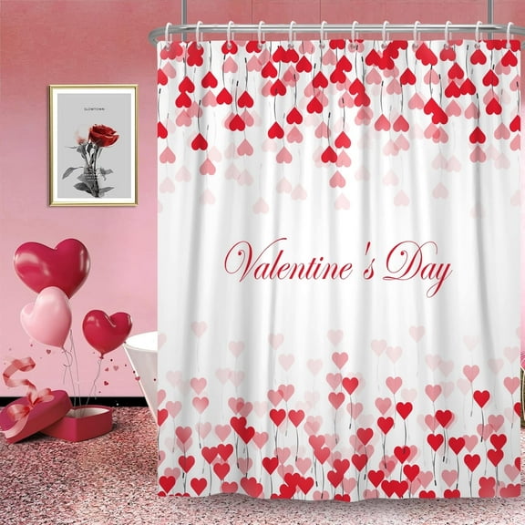 Mizhona Valentine's Day Shower Curtain Love Hearts for Bathroom Curtains Decor with Hooks 60"x72"