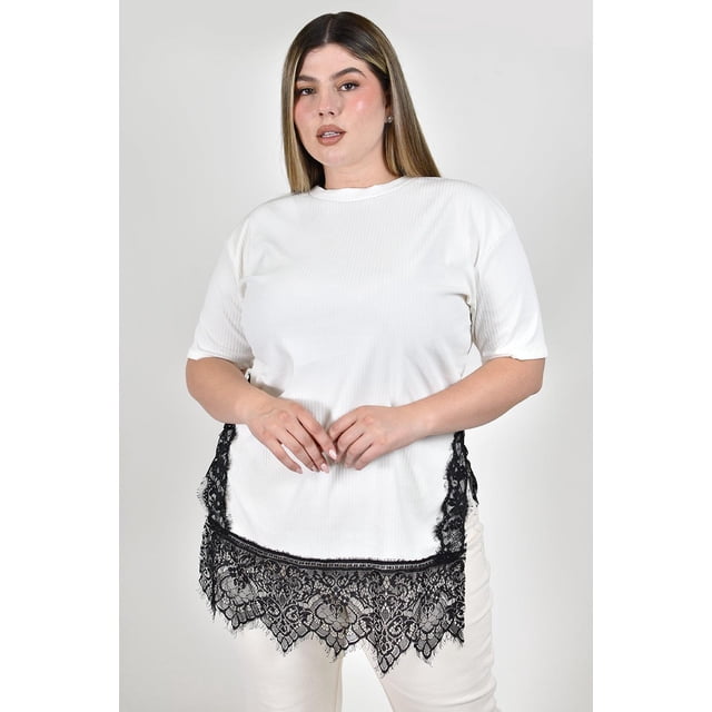 Blusa con detalle de encaje Roman Fashion /Tallas Extras, 1925 (Blanco) blanco 36