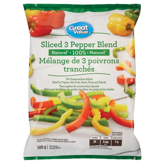 Mélange de 3 poivrons tranchés naturel Great Value 500g